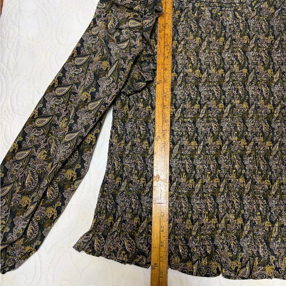 Molly Bracken Multicolor Brown Paisley Ruffle Puff Sleeve Blouse, Stretchy NWOT - Picture 5 of 7